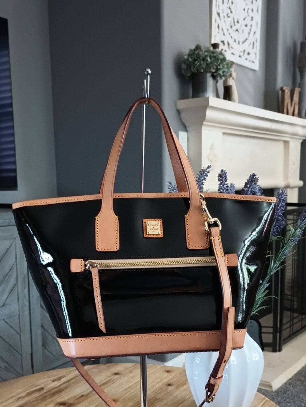 Dooney & Bourke Black Patent Leather Tote & Dust Bag